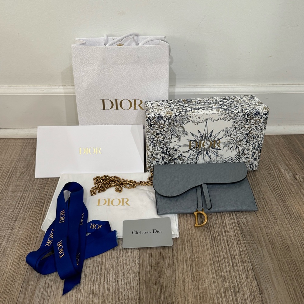 Dior Long Saddle Wallet on Chain Blue
